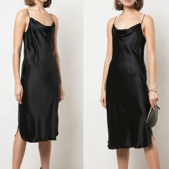 Nili Lotan Dresses & Skirts - NILI LOTAN Junie 100% Silk Black Cocktail Midi Dress NWT XS